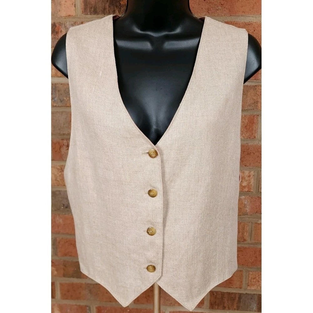 Bushwacker Womens Linen 4 Button‎ Vest Beige Size Large Vintage Made In The USA